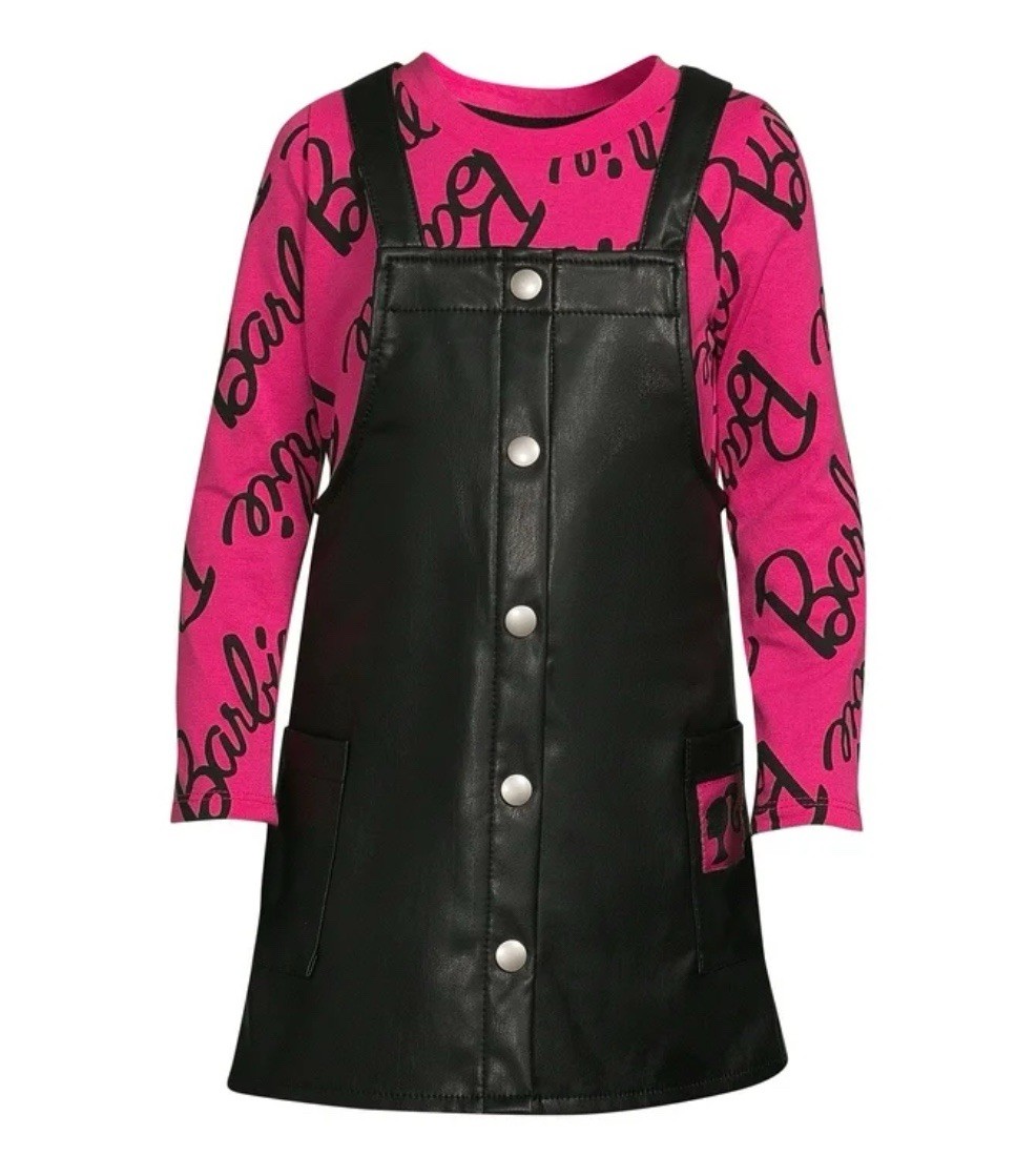 Toddler Girl Barbie 4T Pink & Black Graphic T-Shirt and Jumper Dress Set NWT