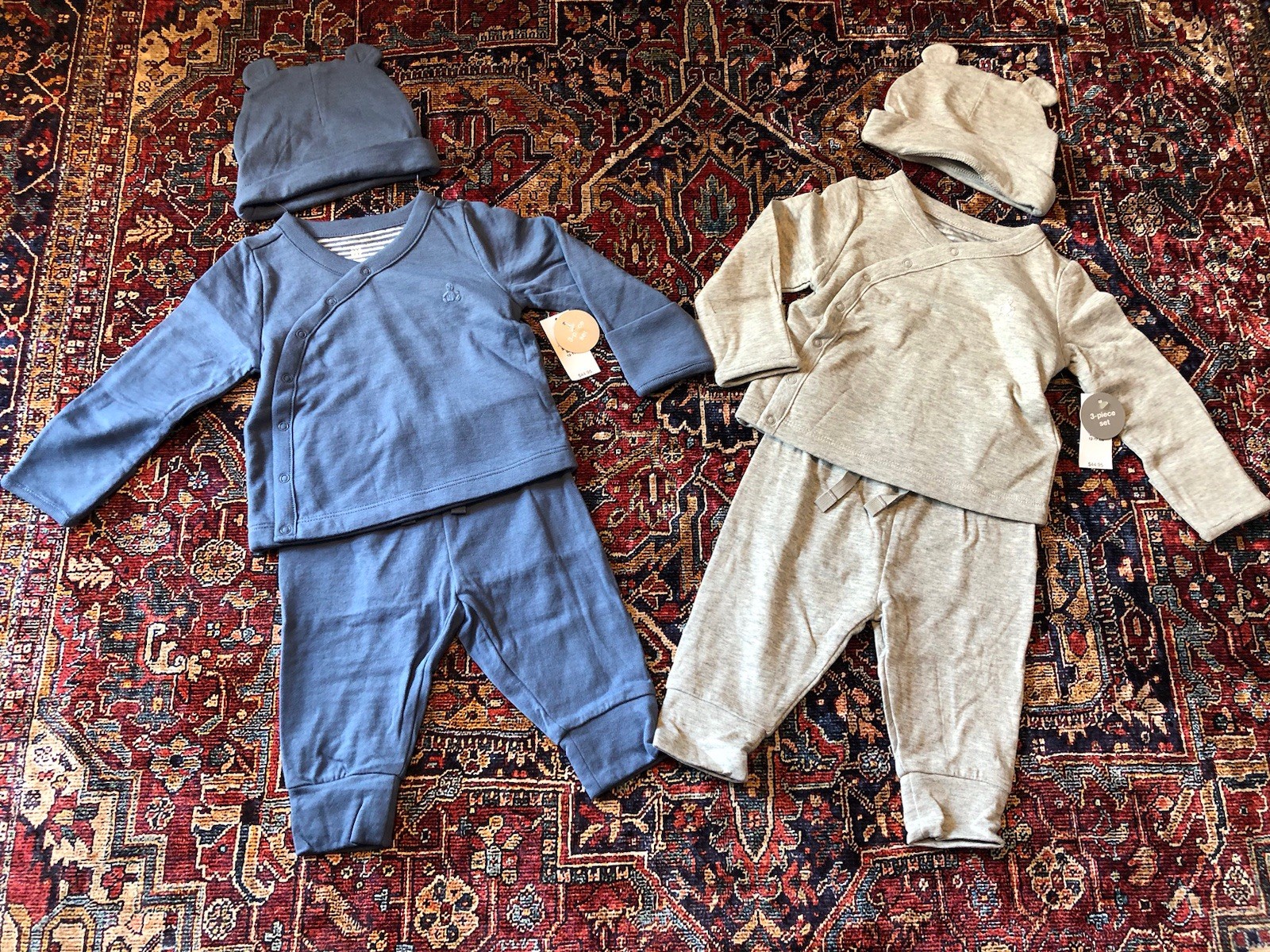 NWT 2 Baby Gap First Favorites Crossover Outfit Sets Hat Gray Blue Size 3-6 M