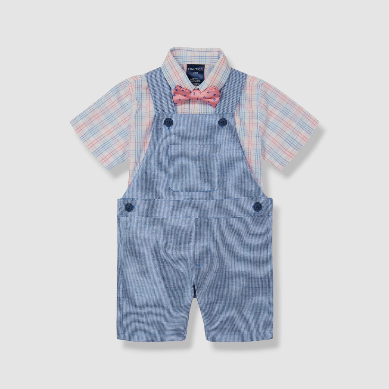 Nautica Boys Blue Houndstooth Collared Bodysuit and Bow Tie 3 Piece Set Sz 12M