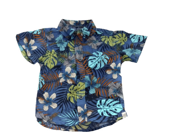 Boy’s NEW 12 Month Shirt Blue Tropical Hawaiian Print Short Sleeve Button Up