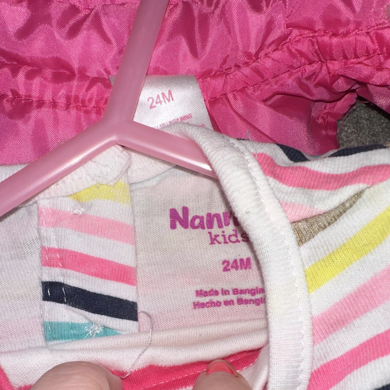 Nannette Kids Girls 24M 3-Piece Pink Padded Vest, Striped Top & Pants Set