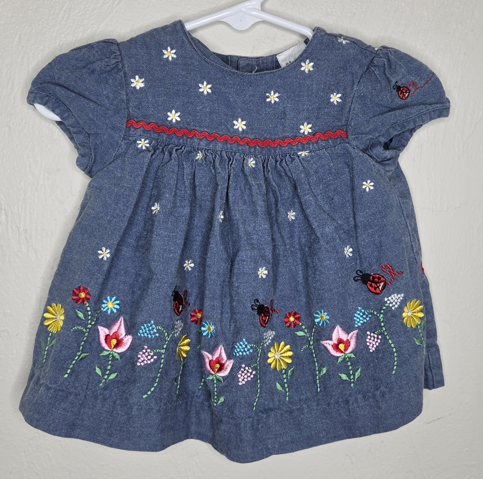 Vintage Class Club Baby Dress Girls Size 3 Months Floral Lady Bug Embroidered
