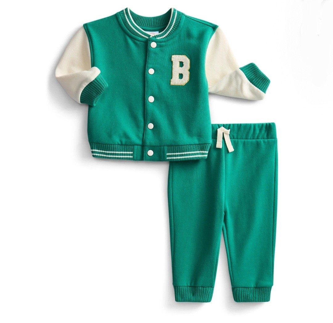 Wonder Nation 3-6M Boys Green Varsity Sweatshirt Jacket & Jogger Pants Set NWT