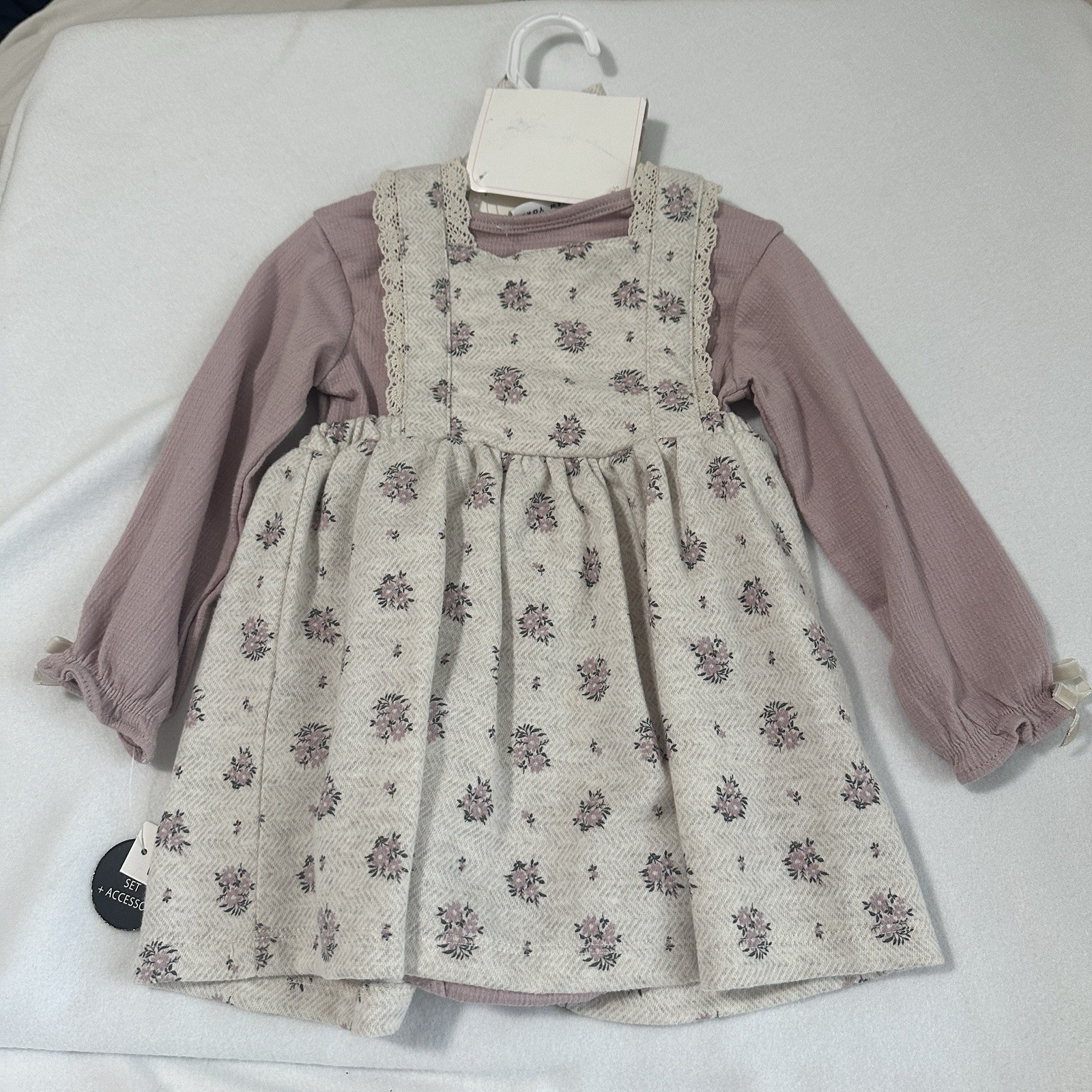 Nicole Miller NY Purple Floral Dress Set 3Pc Long Sleeve Bodysuit Headband 24M