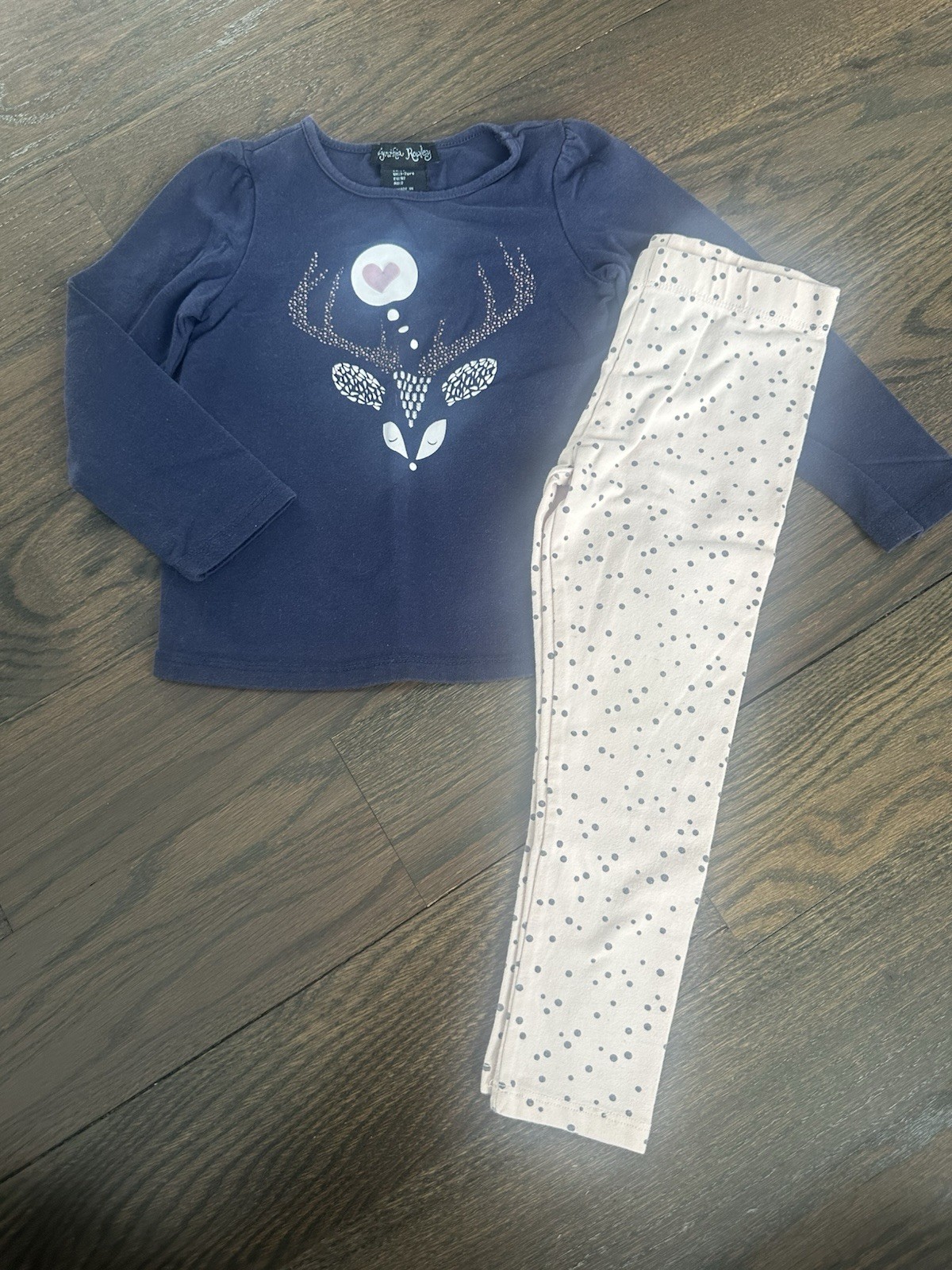 Cynthia Rowley Deer Heart Navy & Cream Top & Polka Dot Pants Set Girls 2T
