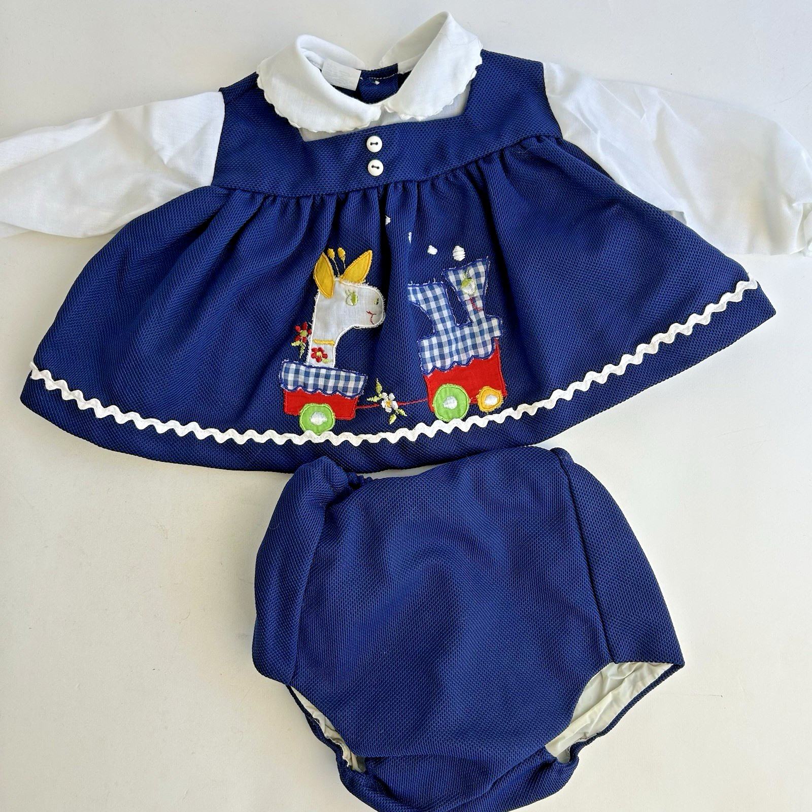 Vintage Navy Blue Dress & Rubber Pants Diaper Cover 0-3 Months Doll Outfit