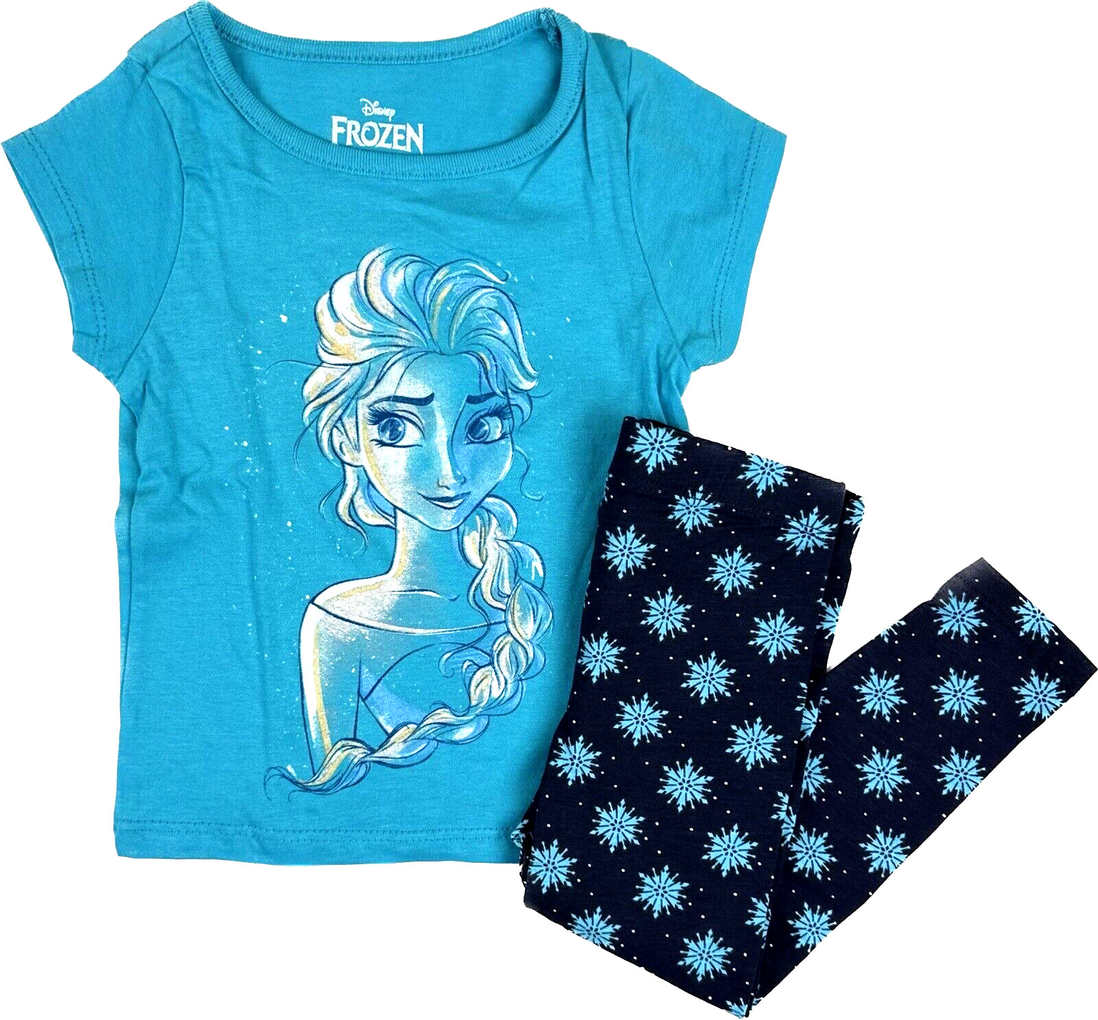 Disney Toddler 2 Pc Blue Short Sleeve Cotton Frozen Elsa T Shirt Leggings Set 2T