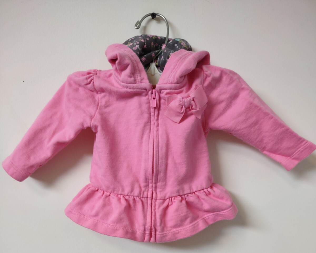 Just One You by CARTER’S 3M Baby PINK Hoodie w/FLORAL lined Hood, Ruffle & bow