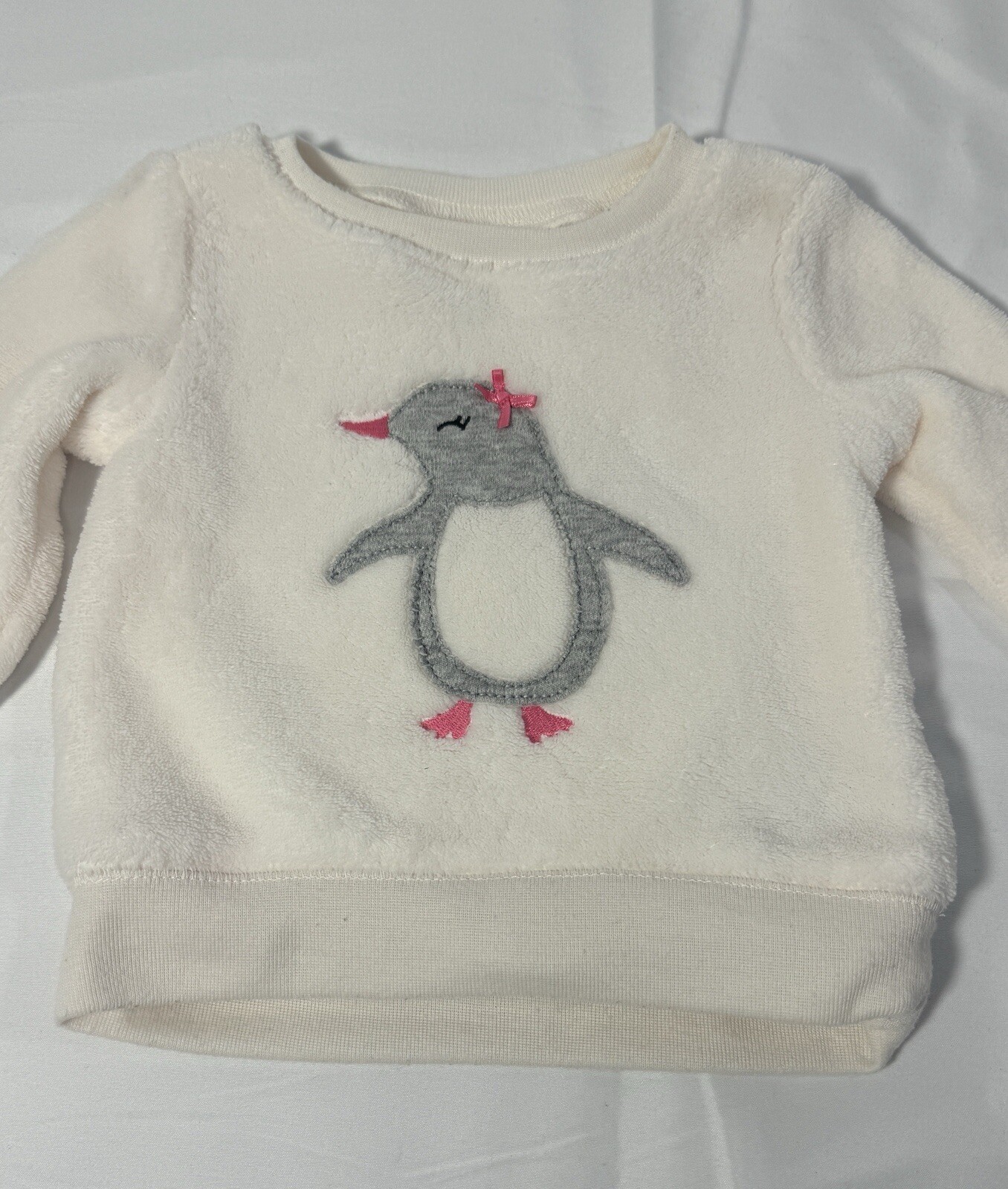 Carter’s Penguin Set Fleece Top Long Sleeve Shirt Grey Pants Girls 3-6 Months