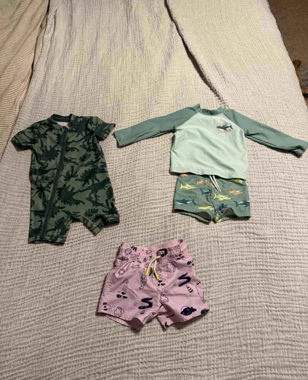 Carter’s 3-Piece Baby Swim Set 9-12M Rash Guard Long Sleeve & Shorts