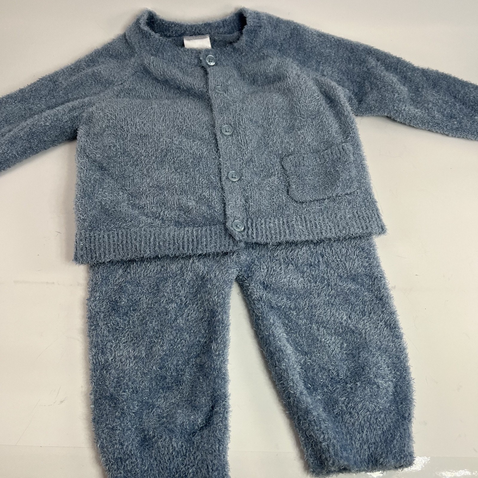 Modern Moments Baby Outfit Set 3-6M Blue Fuzzy Knit Sweater Pants Cozy