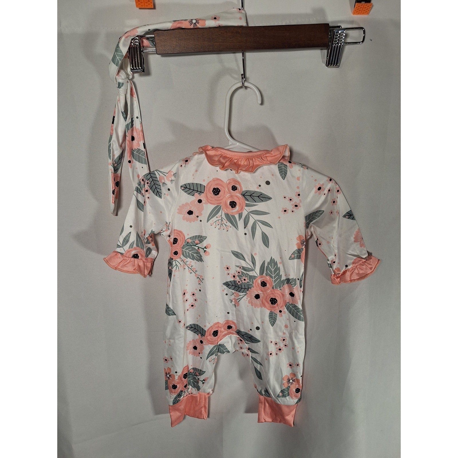 Baby Girl Floral Ruffle Romper Jumpsuit Headband Set 0-3 Months White Pink