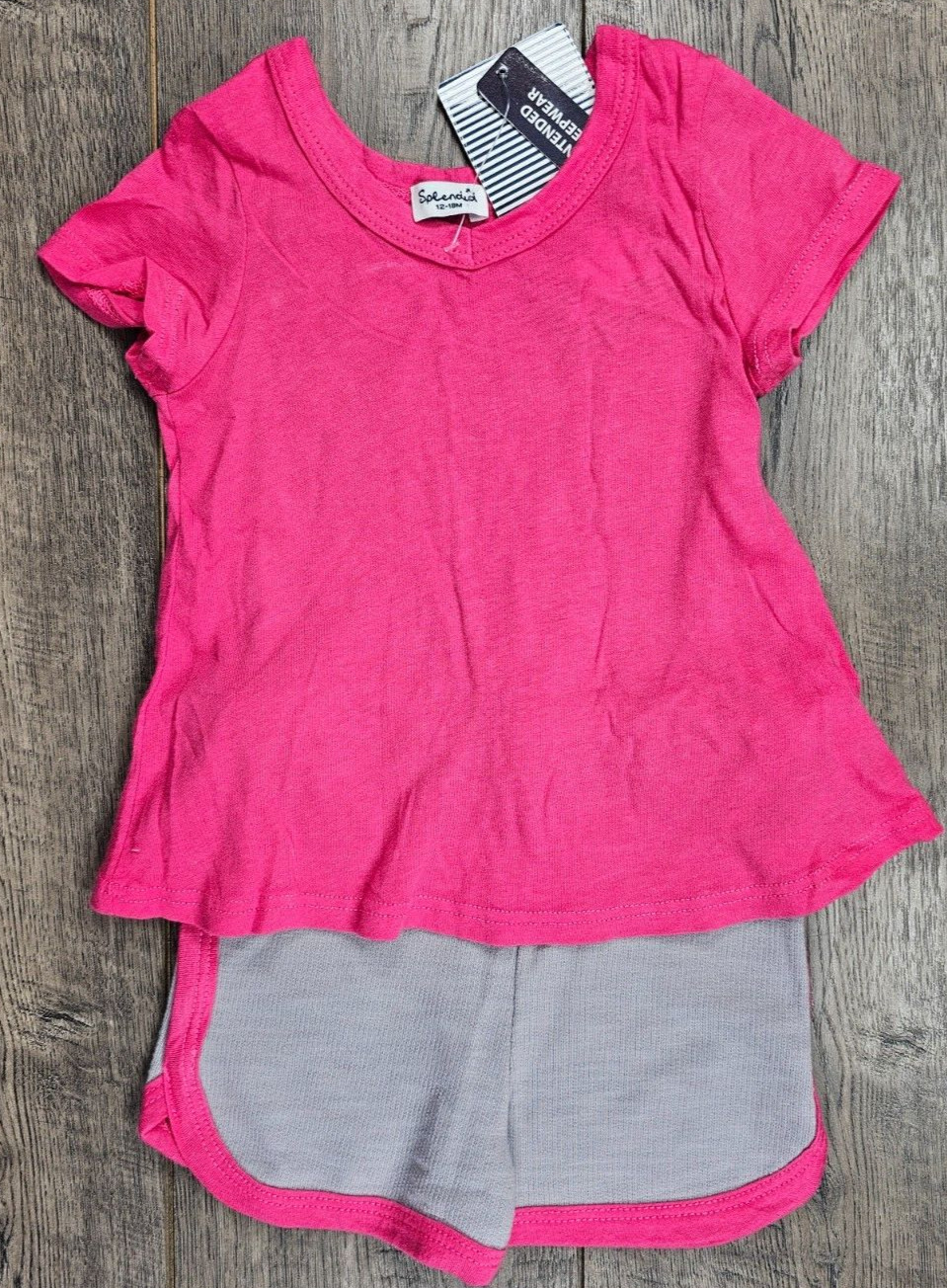 Baby Girl Clothes New Splendid 12-18 Month 2pc Pink & Gray Summer Outfit