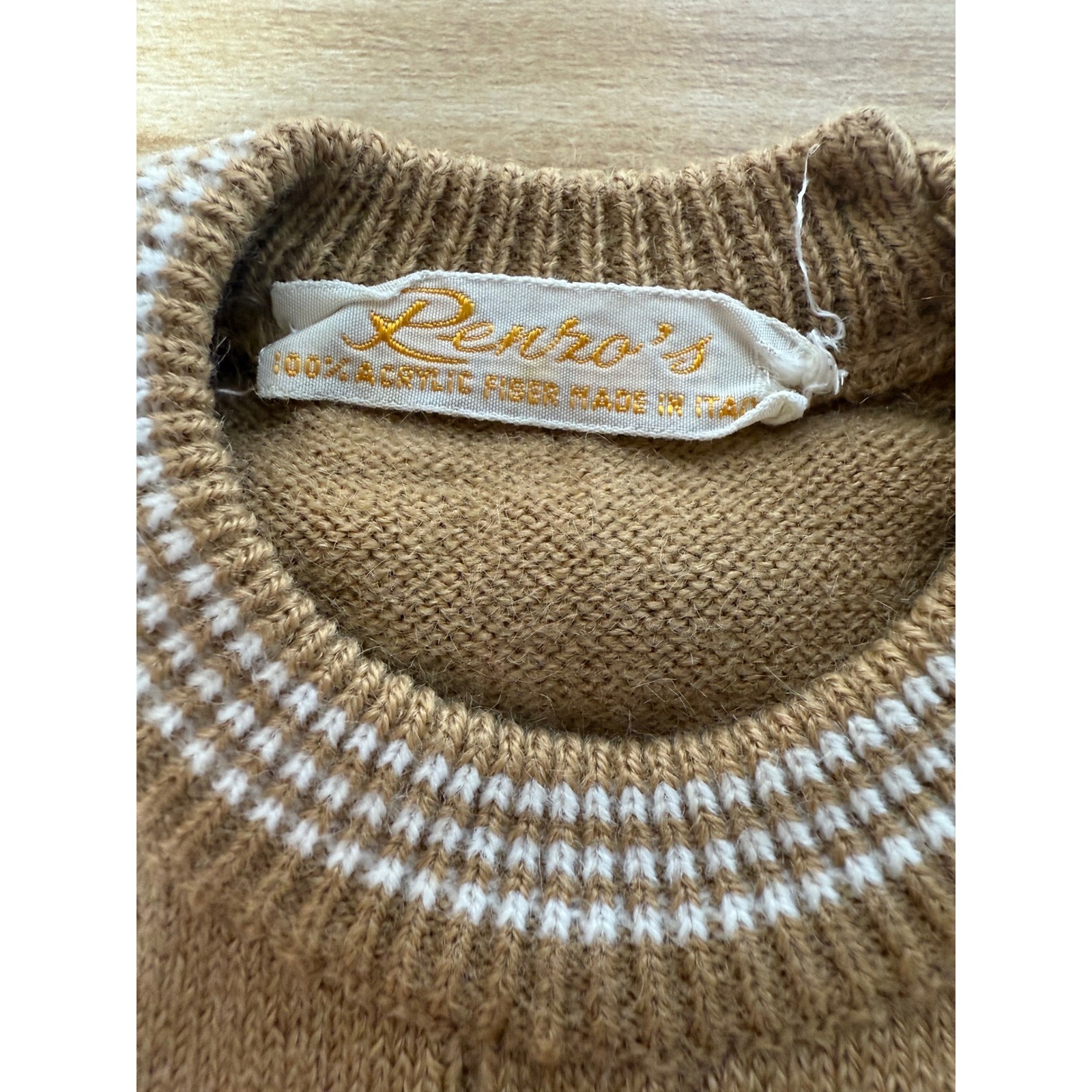 Vintage Reno’s Knit Set Romper Outfit Italian Acrylic Baby Toddler Beige 6/9 Mos