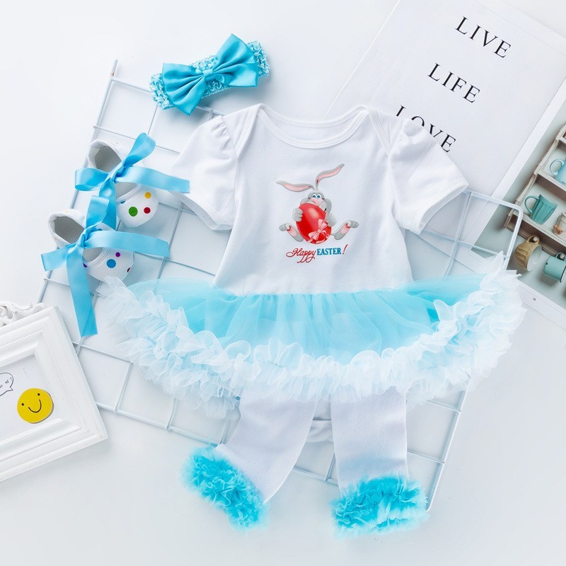4Pce Set Easter Baby Girl Suit Wrapped Letter Print Tutu Skirt Holiday Dress