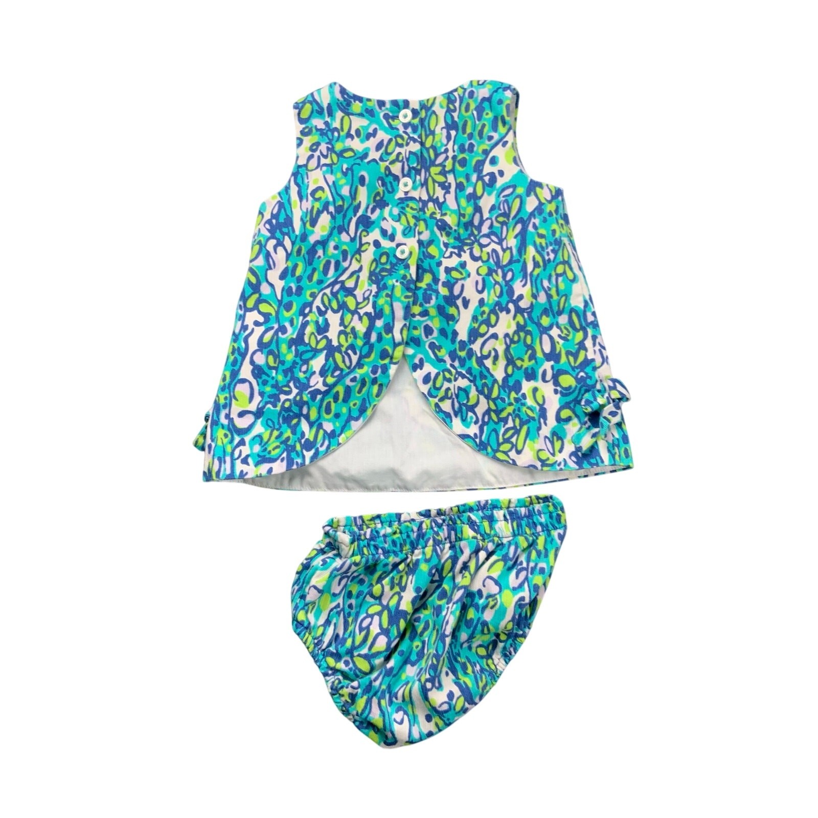 Lilly Pulitzer Baby Girls Dress Bloomer Set 3-6 Months Blue Green Floral Preppy