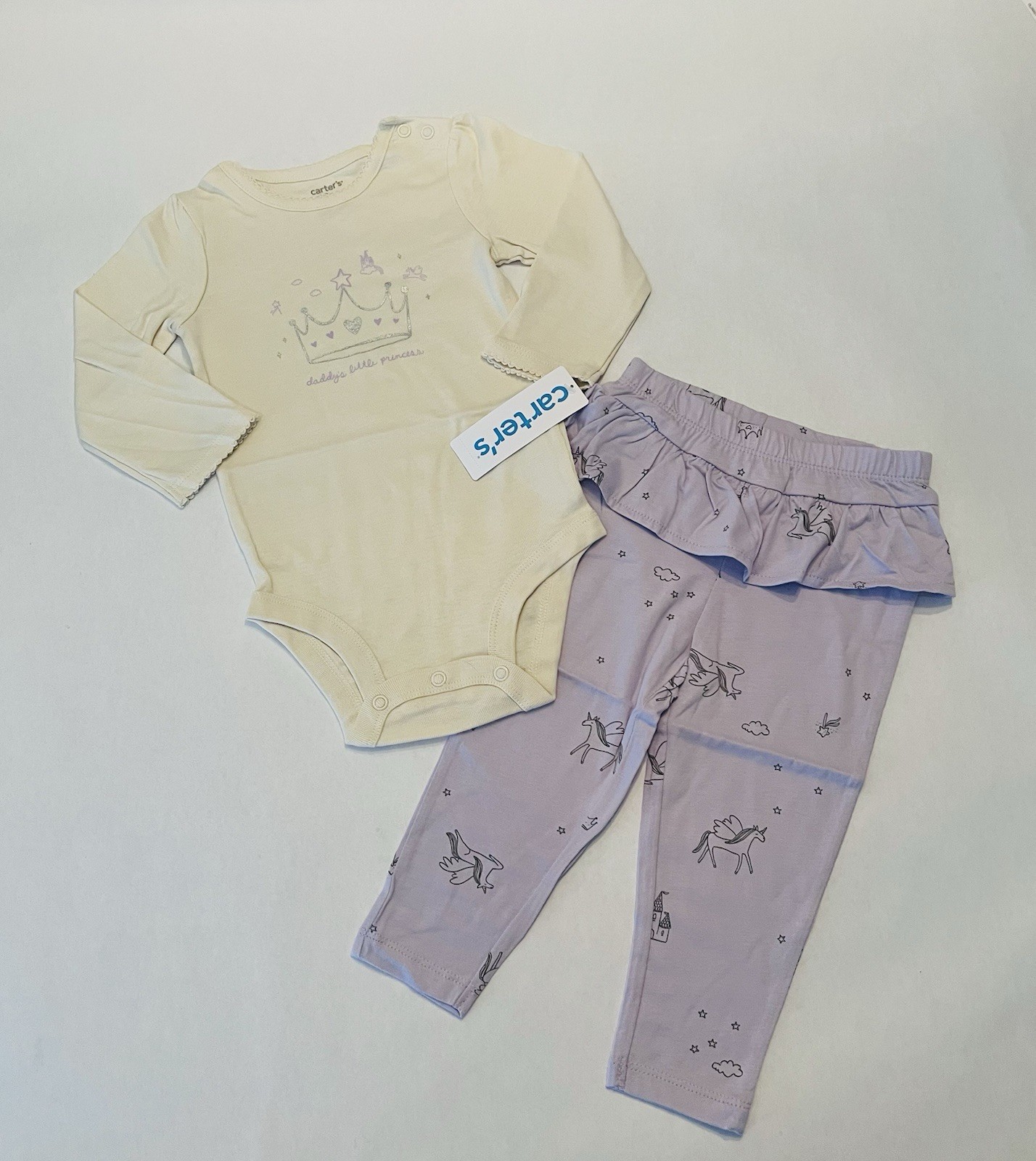 Carters Baby Girl 24 Months Pants Bodysuit 2 PC Set Cute Princess Unicorn Outfit