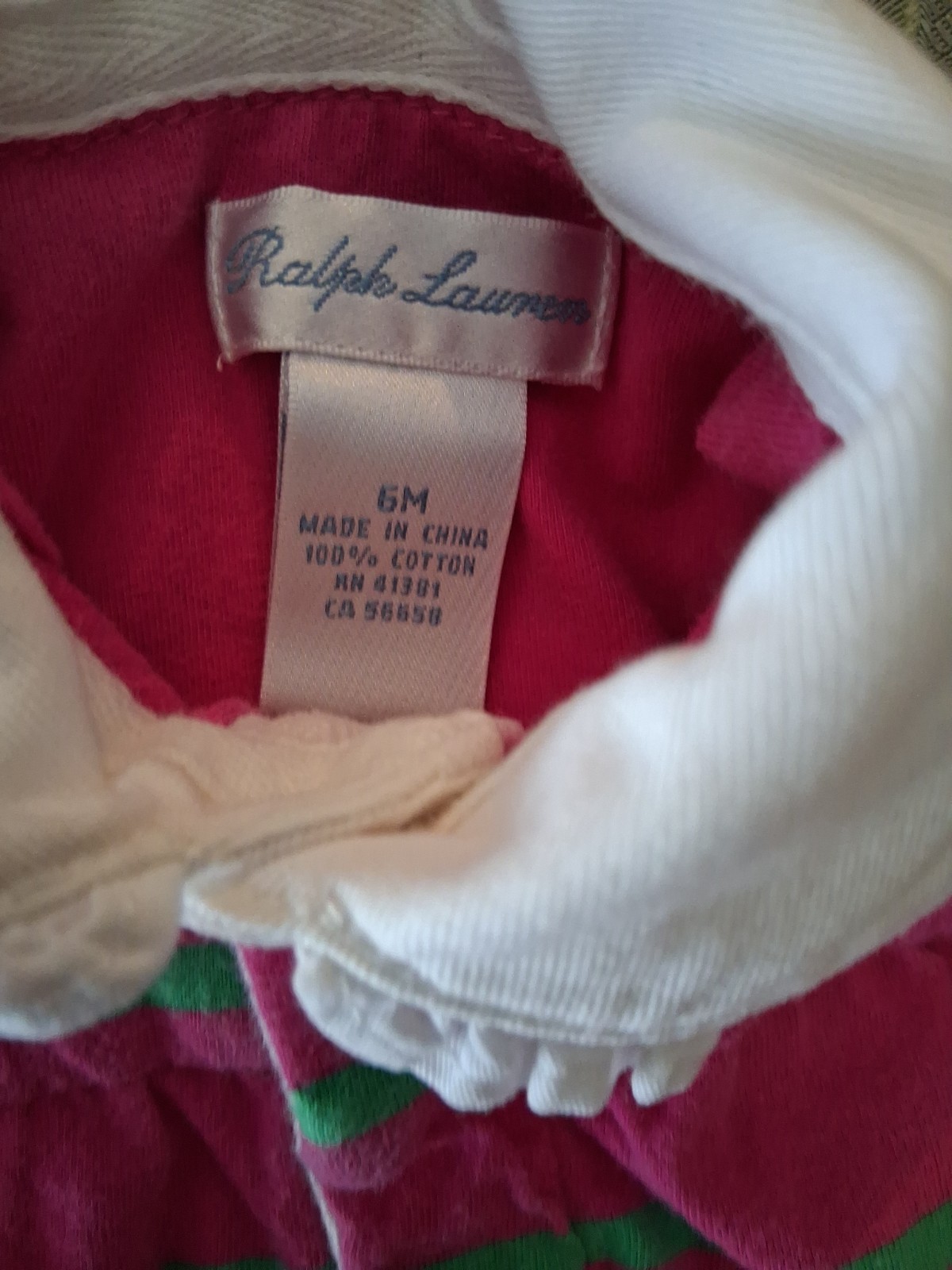 Ralph Lauren-Girls Infant Size 6Month-1 Pc 100% Cotton Romper-Snap-Ruffle Collar