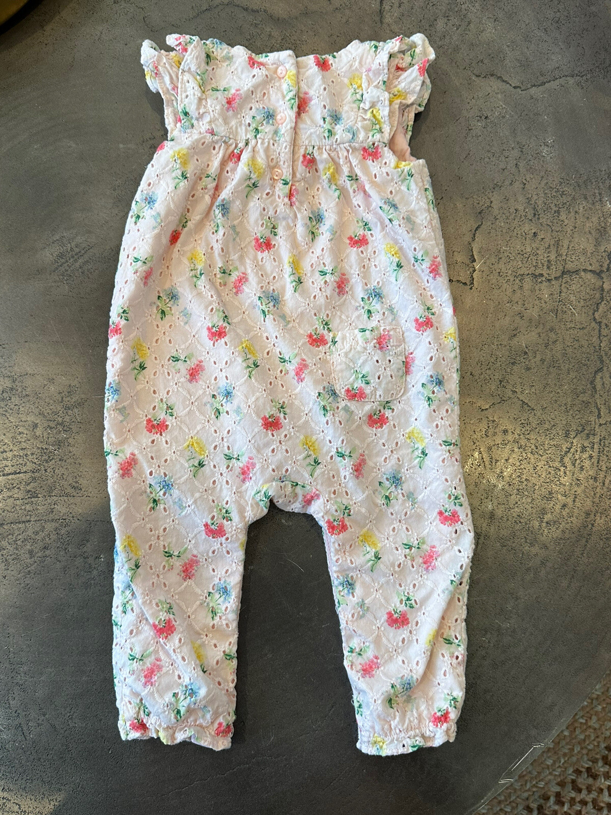 Janie Jack Pink Floral Eyelet One Piece Ruffle Romper Snap *6-12 Months* EUC
