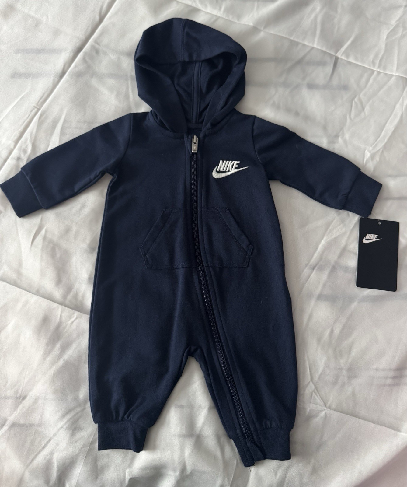 Nike Blue Zip Hooded One Piece Hoodie Jumpsuit Coverall Infant Size 3M