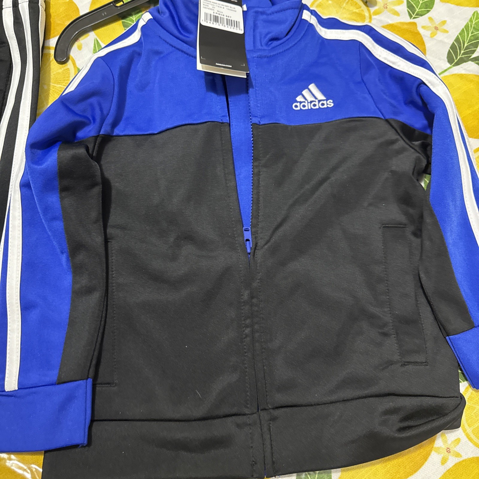 Toddler Boys Girls Adidas Kids 2 Piece Zip Up & Pant Set Blue/black 2T New