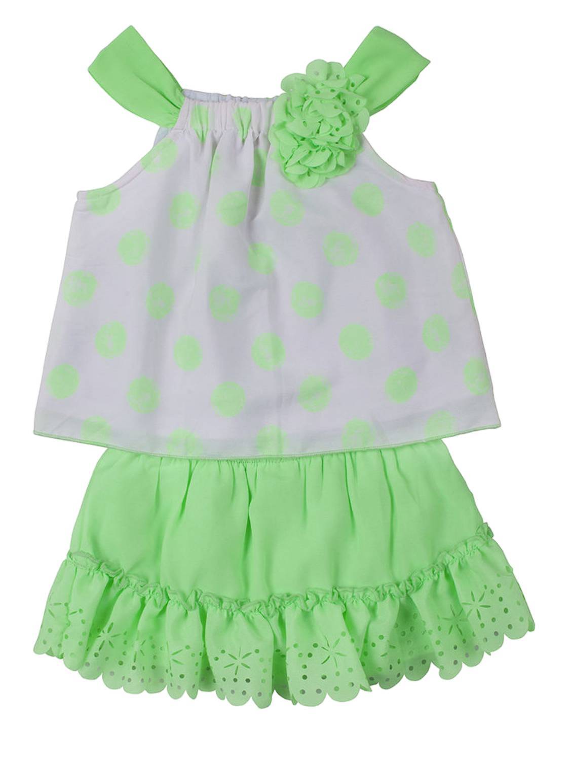 Little Lass Infant Girls Green White Polka Dot Top Scooter Outfit 2 PC Set 6-9m