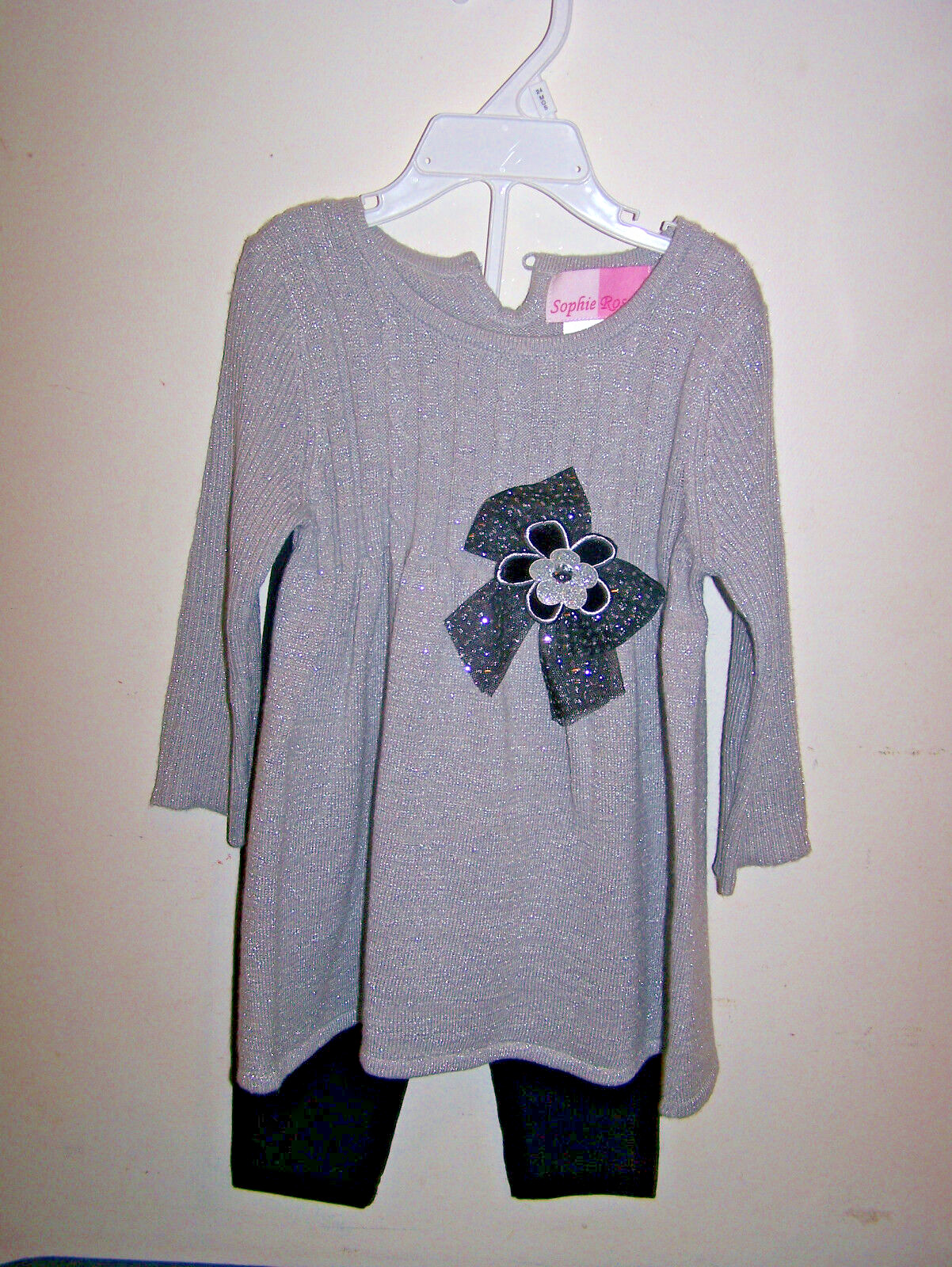 SOPHIE ROSE SILVER GLITTER SWEATER BLACK PANTS CHRISTMAS HOLIDAY SET NWOT 24 MOS