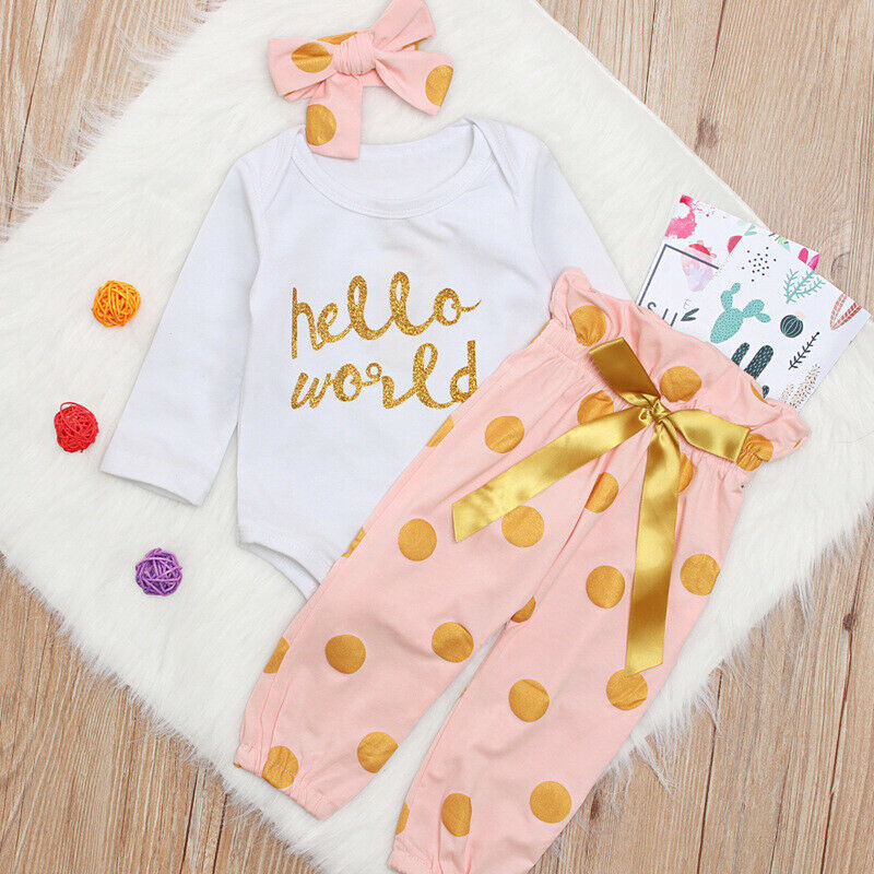Infant Newborn Baby Girls Polka Dots Romper+Pants Outfit Clothes Bodysuit Set