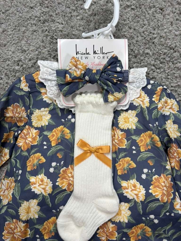 Nicole Miller Baby Set 6-9 Months 3 Pieces Floral Suit Color Very Grape NWT