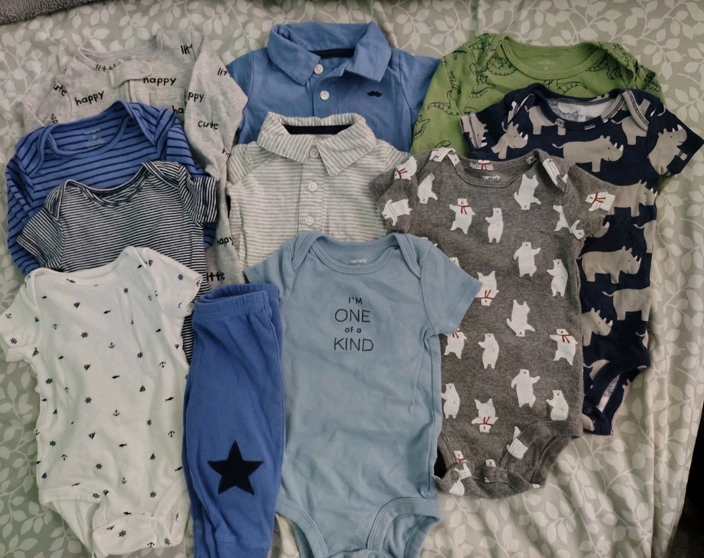 Carter’s 10 Piece Outfit Set Bodysuit Pants 6month Blue Gray Animals #3161