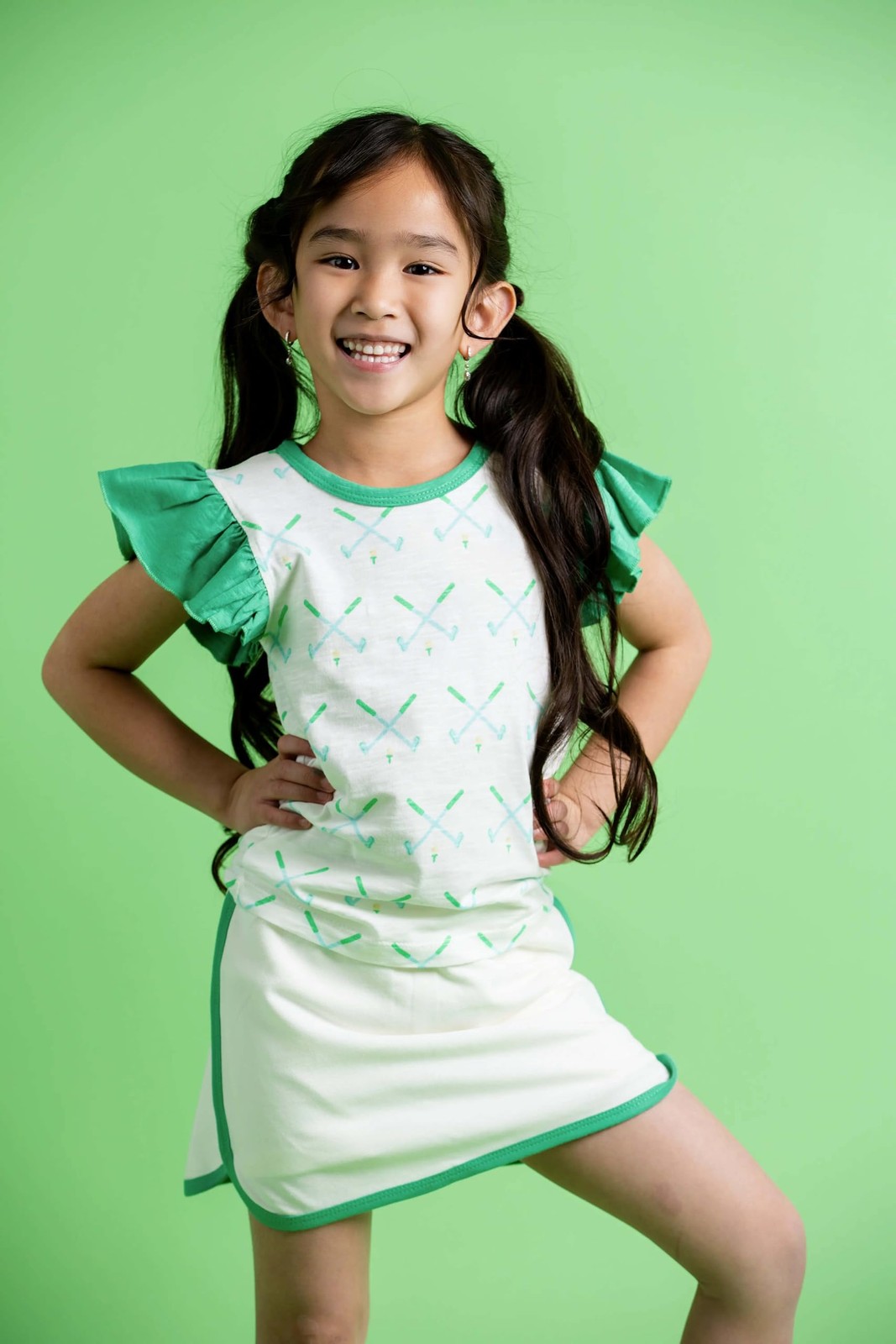 monica + andy Ruffle Tee + Skort Set, Size 14, Green & 14 Years, Golf Day