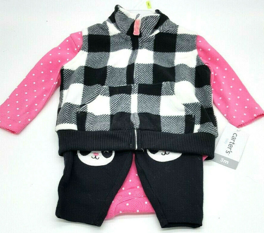 Carters Baby Girl’s Buffalo Plaid Vest, Bodysuit & Pants Set