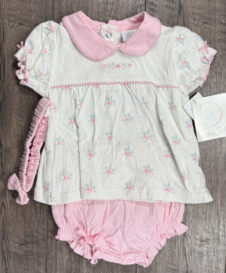 Baby Girl Clothes New Vintage Rene Rofe 6-9 Month 2pc Rose Bouquet Outfit