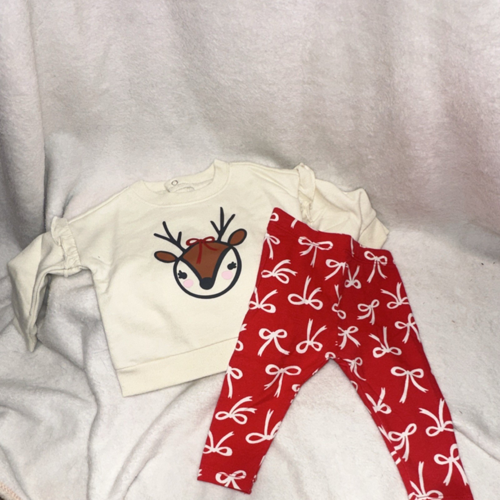 Cat & Jack Holiday Deer Sweatshirt & Bow Pants Set Red 0-3M Long Sleeve