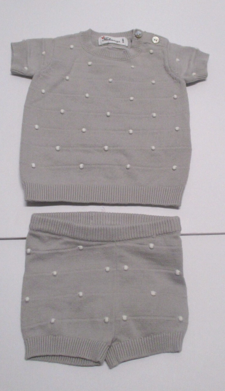 2 INFANT BOYS EMILY & OLIVER & MELANGE BLUE GRAY OUTFITS SIZE 0-3 & 3 MONTHS BSO