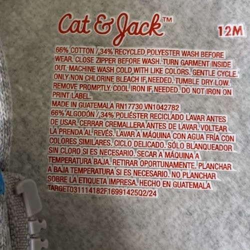 Cat & Jack Rainbow Print Zip-Up Hoodie And Solid Gray Jogger Pant 12 Month NWT