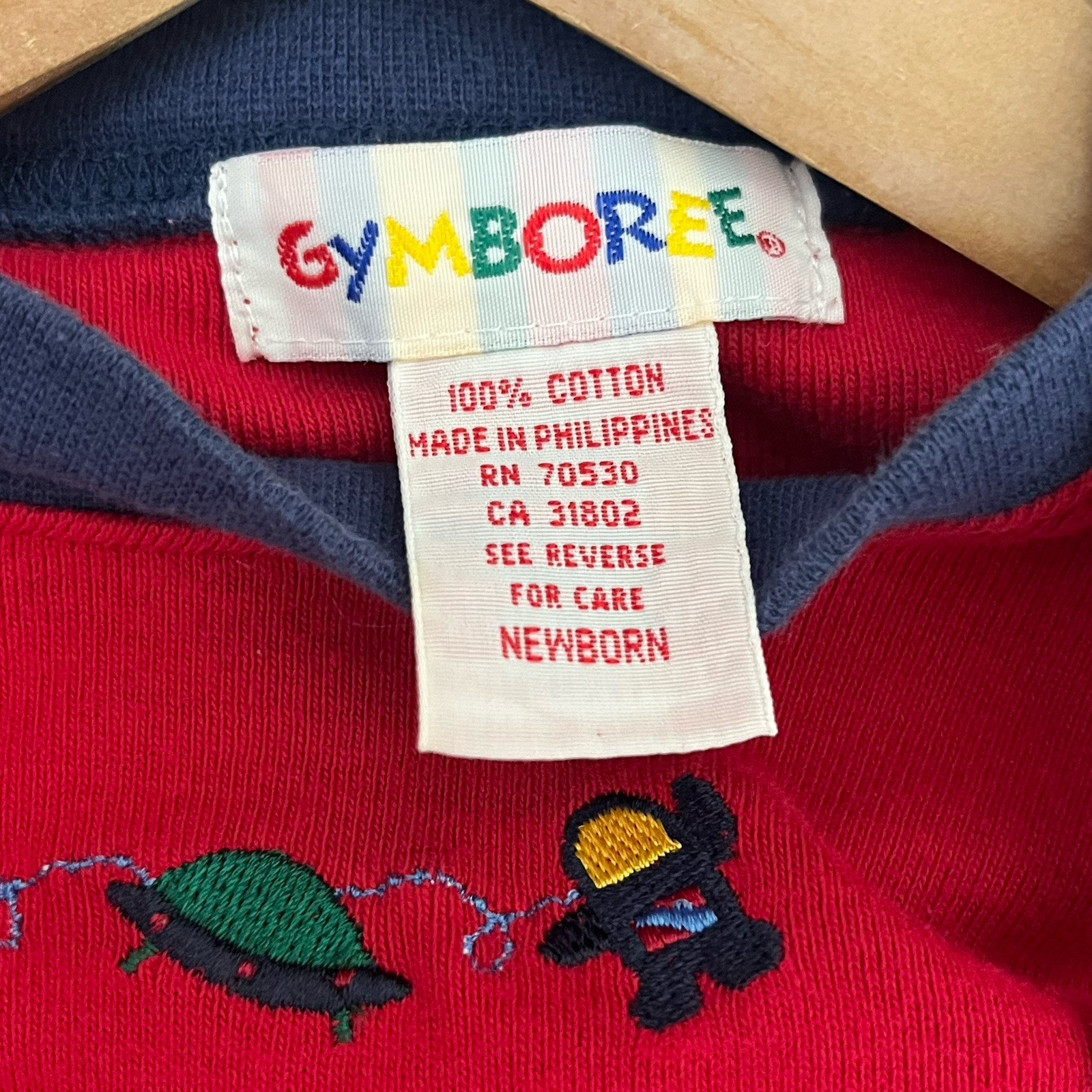 Vintage Gymboree Boy’s Newborn 2pc Plaid Overalls & Top Set Space Rocket