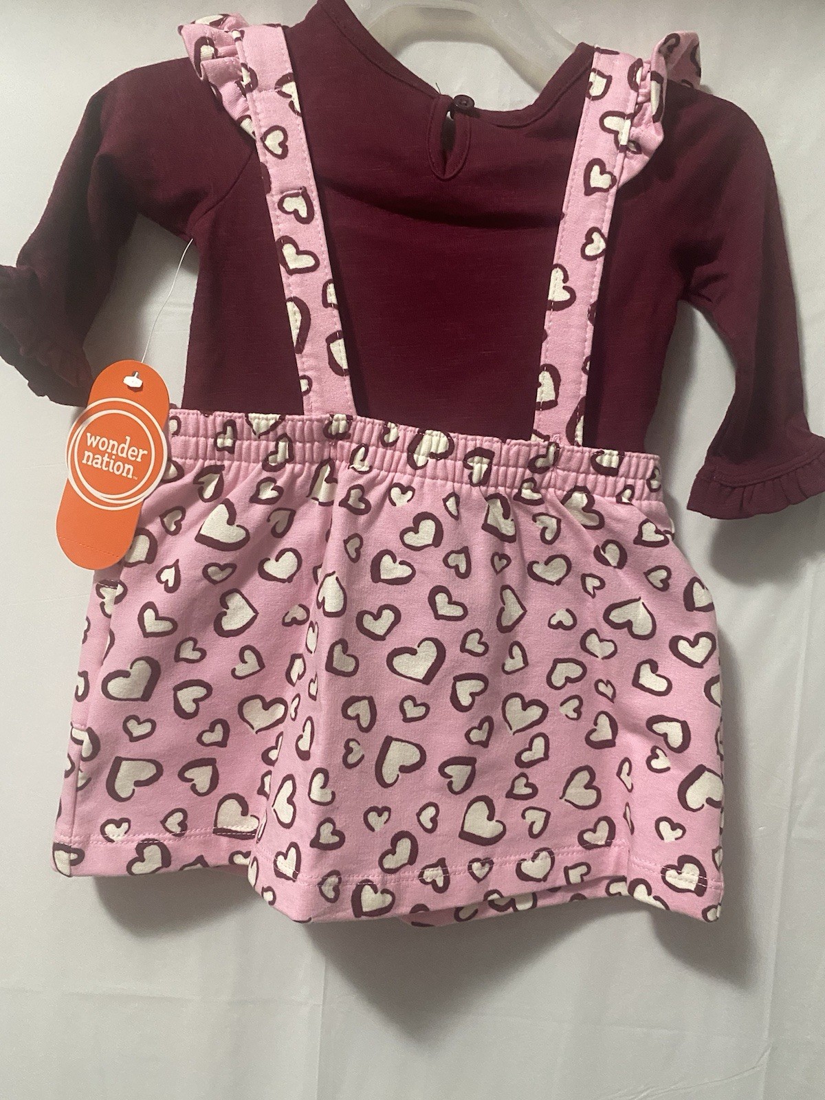 Dress for baby girl 3-6m type overalls 2 pieces pink, red hearts new