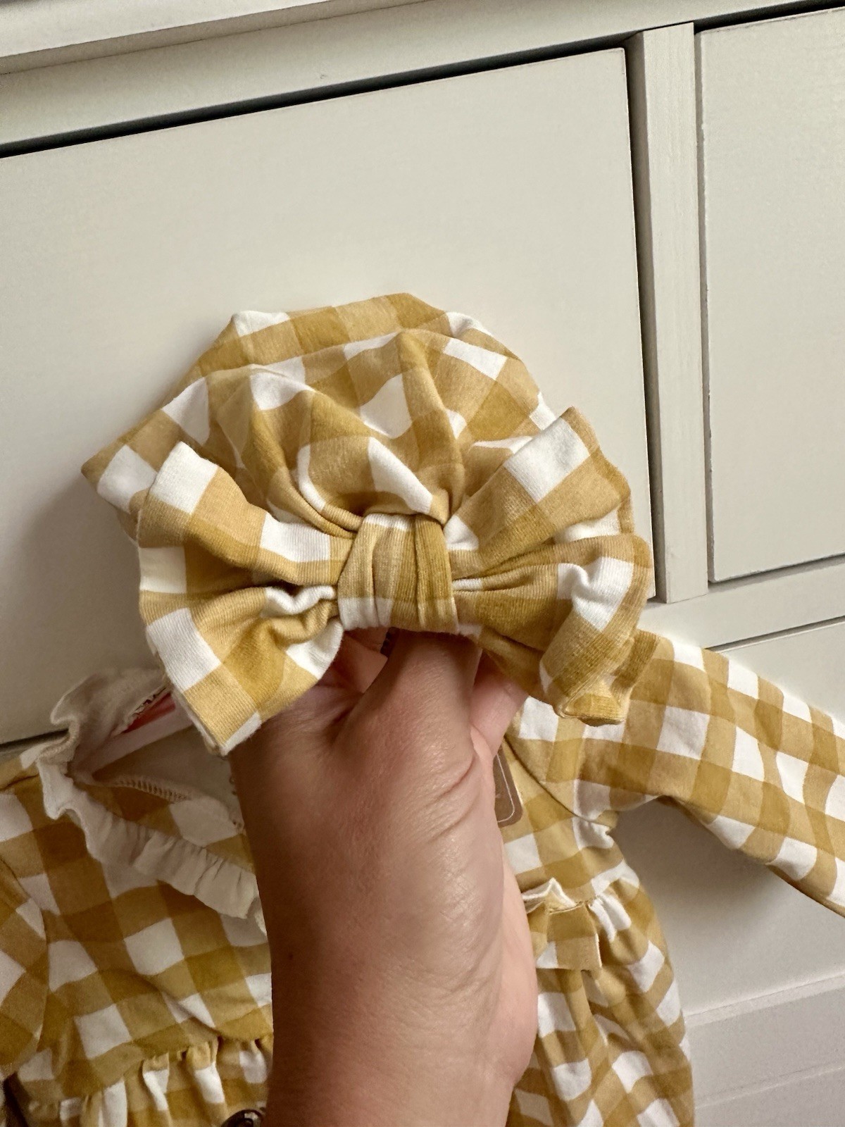 Mudpie – Adorable Mustard Checkered Take Me Home Set – BNWT!