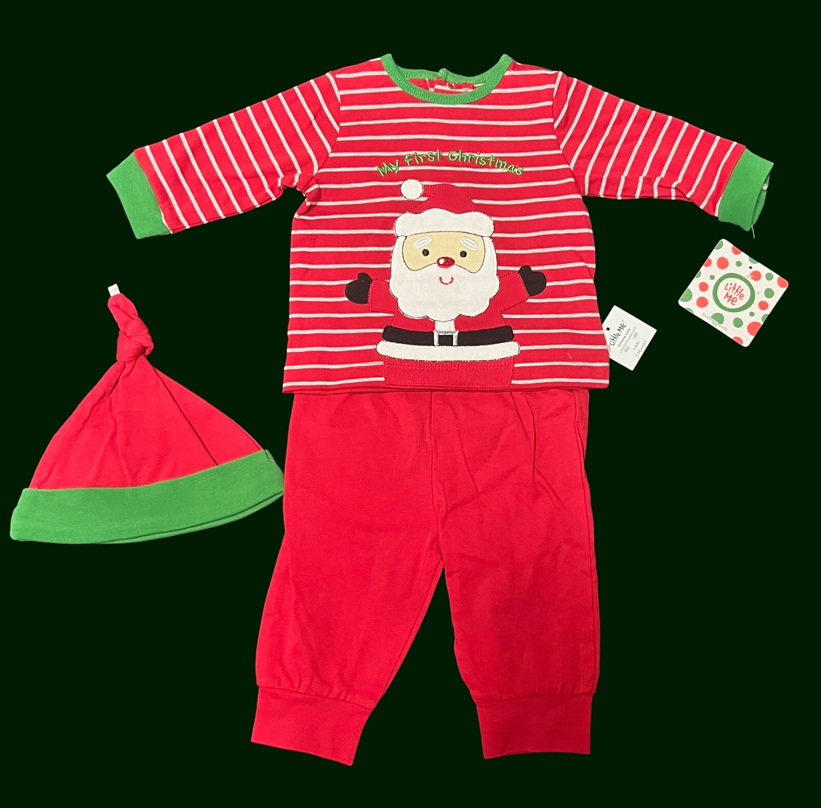 LITTLE ME Santa Top, Joggers & Hat Set Size 3 Months