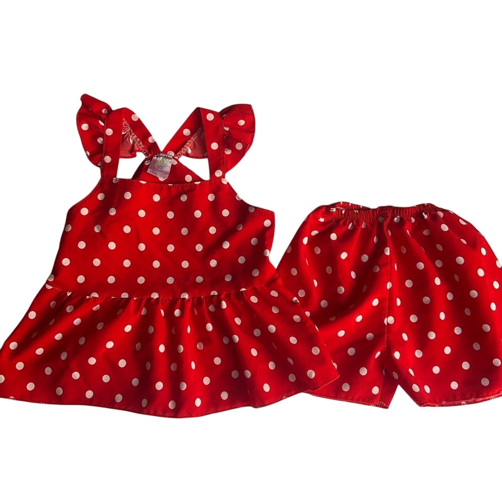 Little Girls Set of Summer Outfit, size a18M, Red, Potka Dots