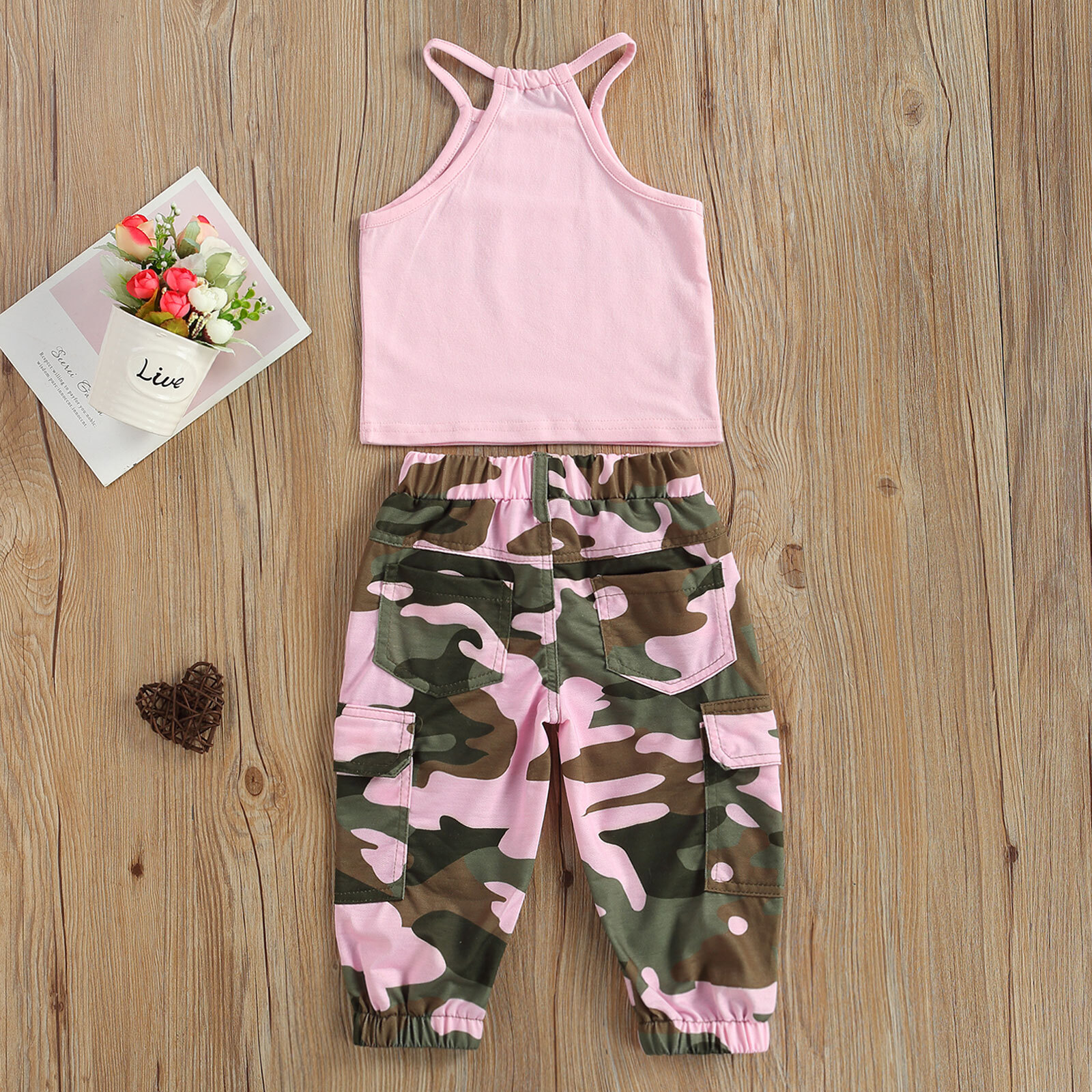 Toddler Newborn Baby Girl Outfits Clothes Print Halter Vest Camouflage Pants Set