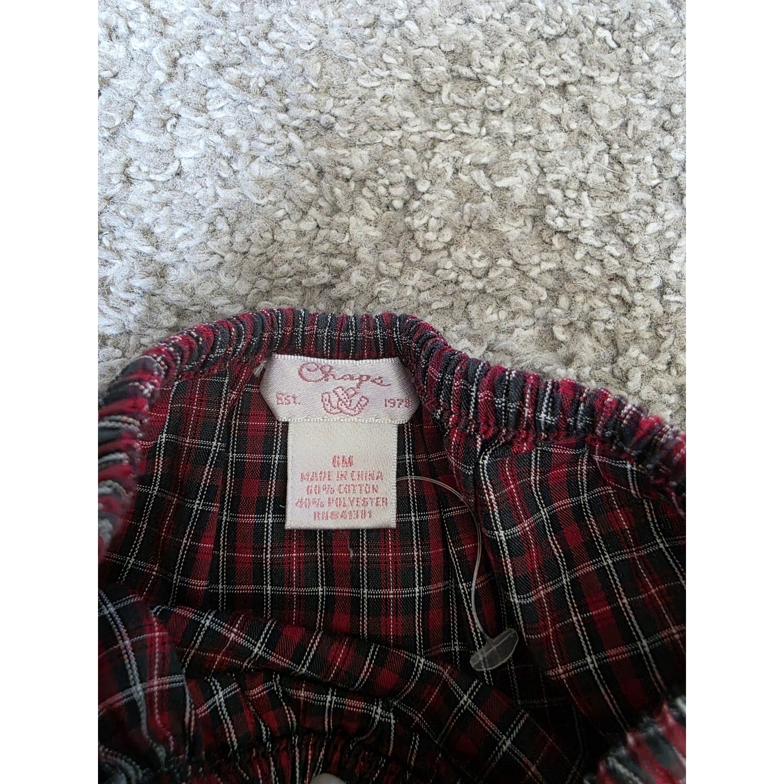 Chaps 9m Red Plaid Dress With Smocked Top and Puffed Sleeves With Diaper Cover