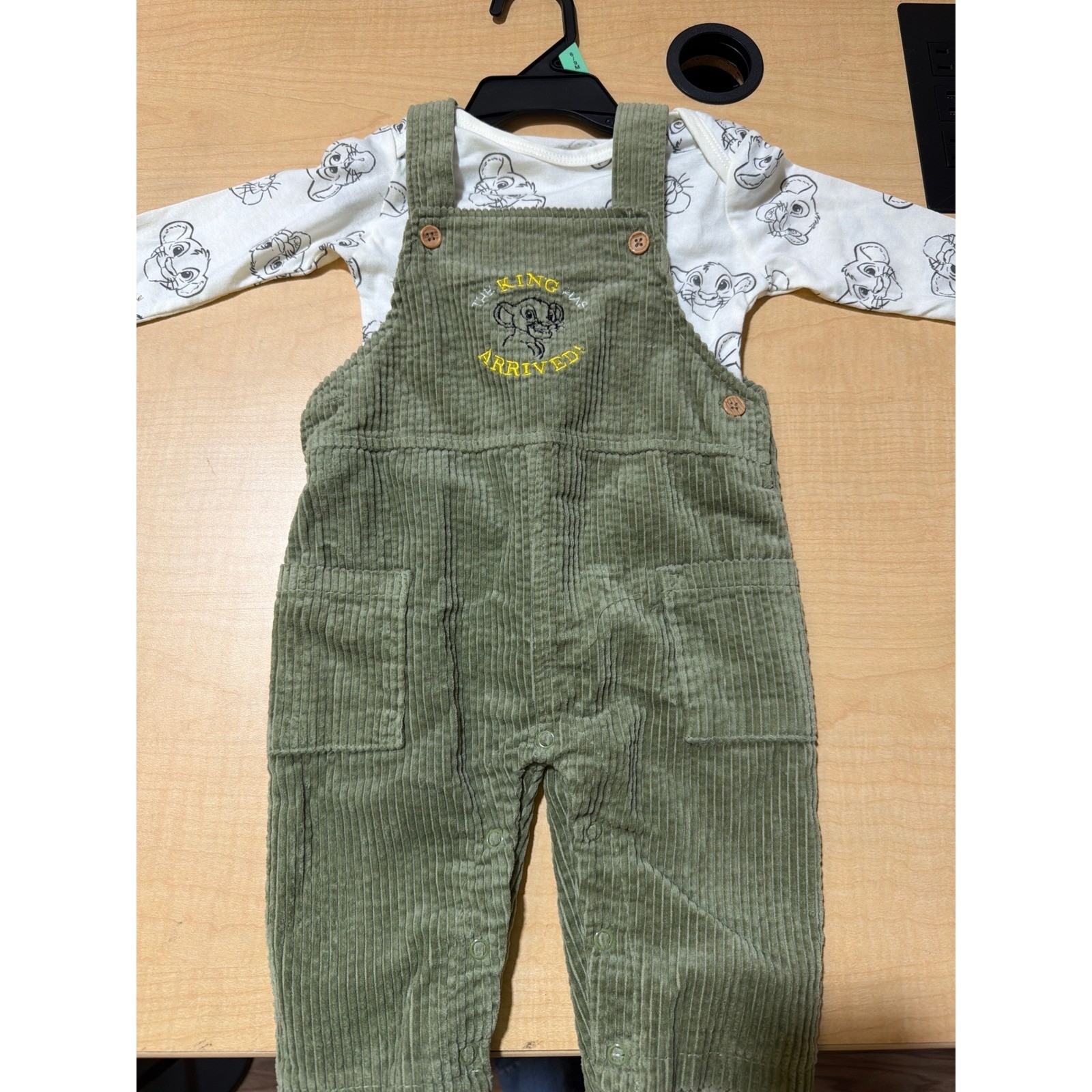 Disney Baby Lion King Simba Green Corduroy Overalls Bodysuit Set 6-9M NJNH202