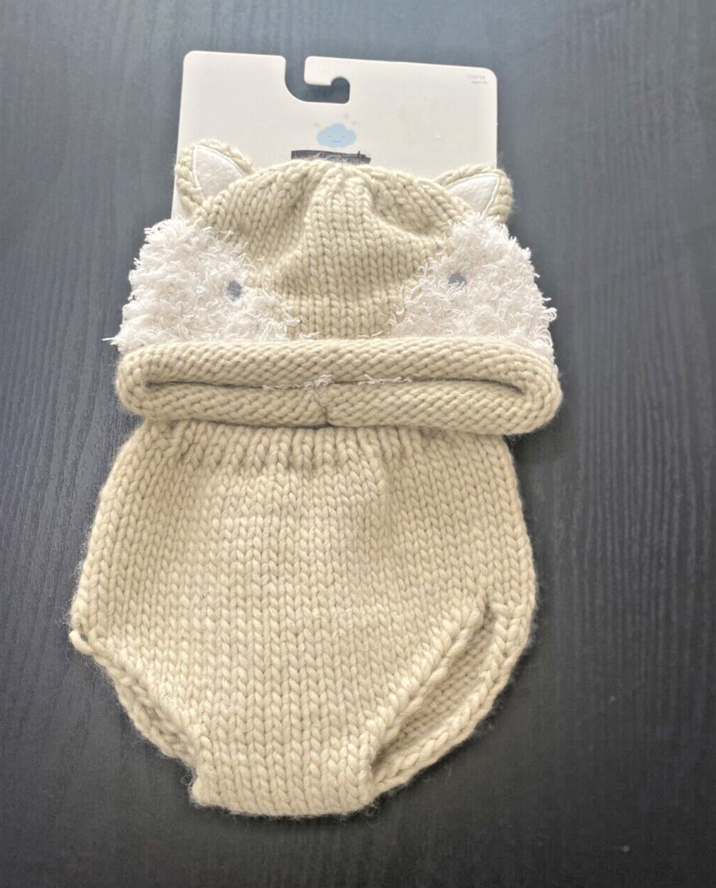Cloud Island Baby Girl Fox Hat & Diaper Cover Knit Set in Beige White One Size