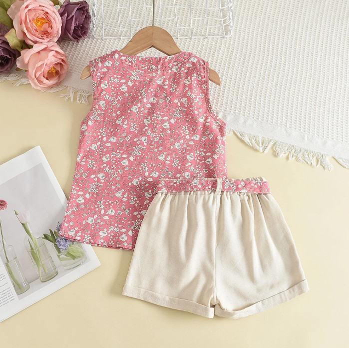 Toddler Kids Baby Girl Floral Blouse T-shirt Pants Summer 2PCS Suit Infant