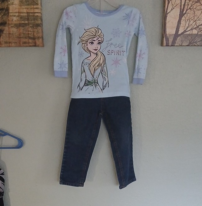 Disney Frozen Elsa Snowflake Top & U.S. Polo Assn. Jeans Set Blue 3T Girls