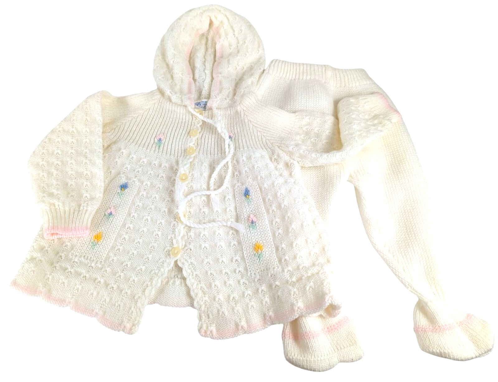 Vintage Made In Portugal Baby Girl 3 Month Hooded Sweater Set Acrylic 2 Piece