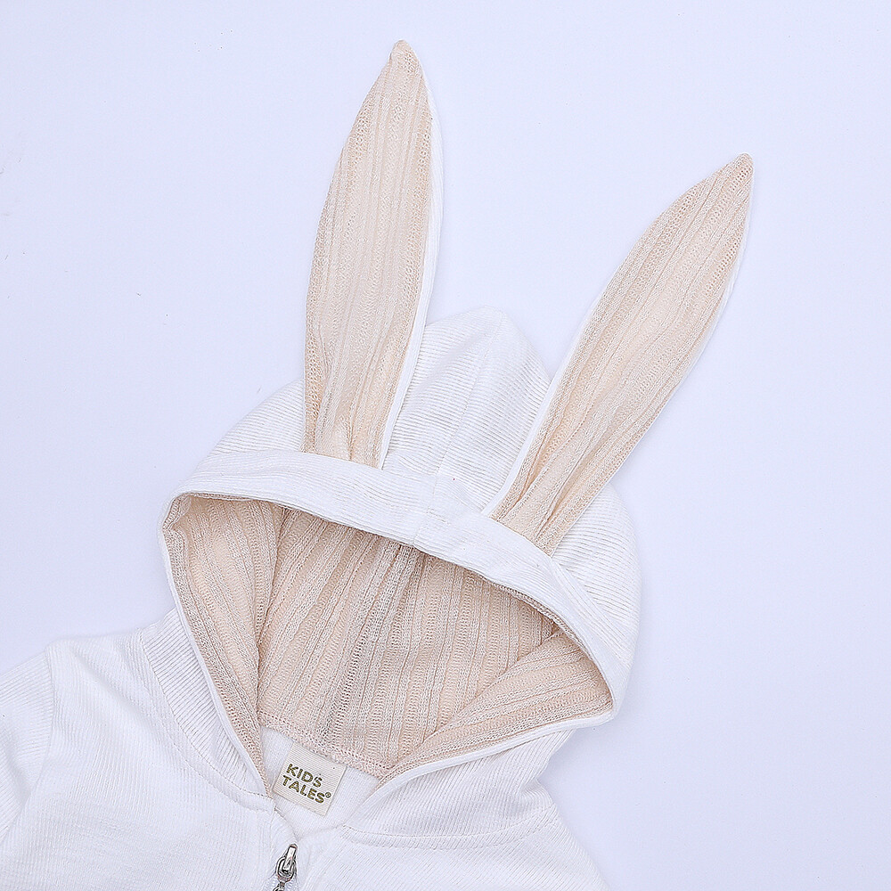 Newborn Infant Bunny Ear Hooded Jumpsuit Cute Babywear Easter Bunny Romper-White