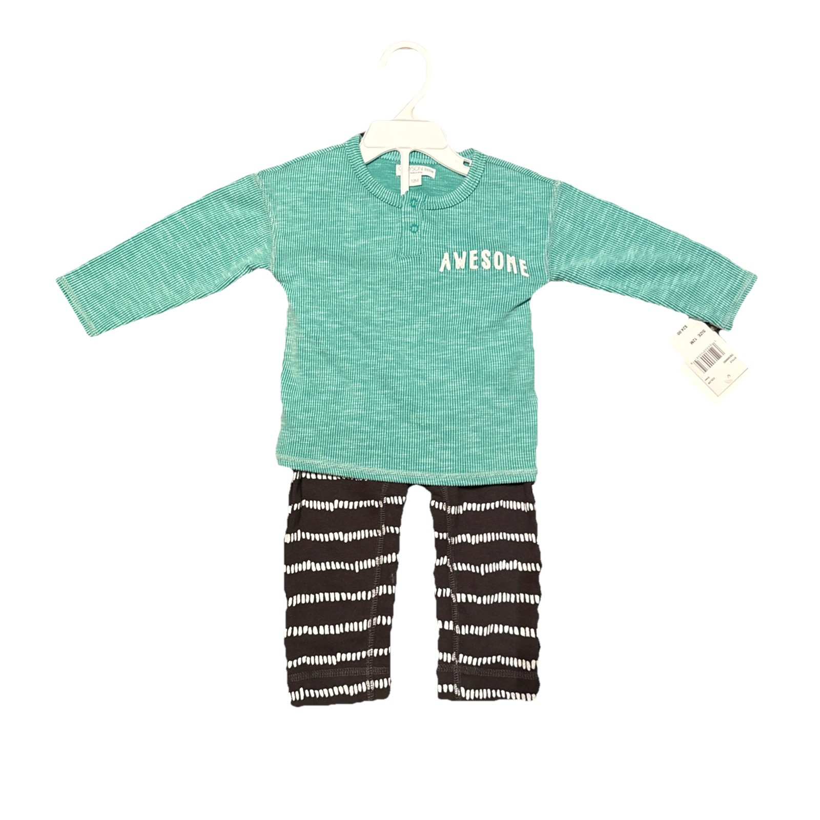 Baby toddler Grayson Mini Green Shirt and Gray Pants Outfit – 12m NWT